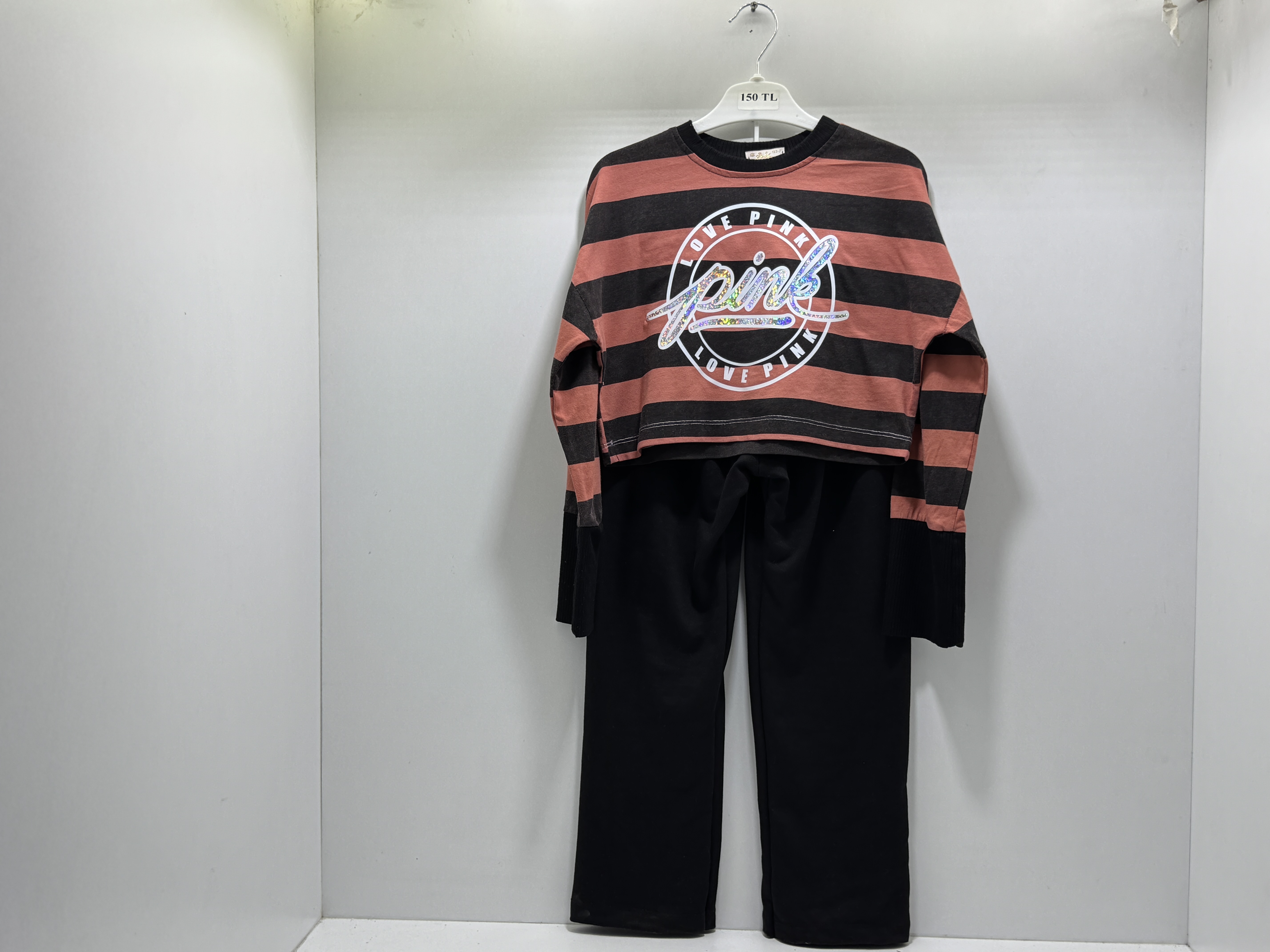 Kız Çocuk Siyah-Gül Kurusu Çizgili 